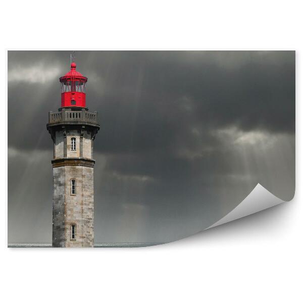 Papier peint Photo en noir et blanc d'un phare avec des nuages d'orage