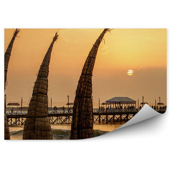 Papier peint Pier Ocean Sunset Gazebos Traditional Huanchac Boats