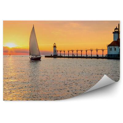 Papier peint Phare bateau à voile eau soleil