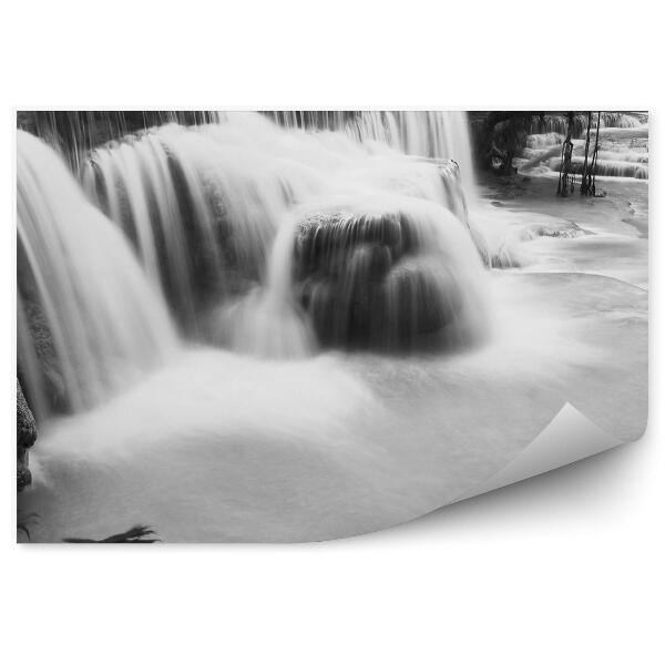 Papier peint Chute d'eau au Laos Nature Noir et Blanc