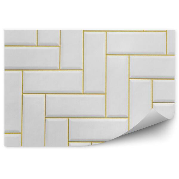 Papier peint Carreaux céramiques blancs fond jaune brique