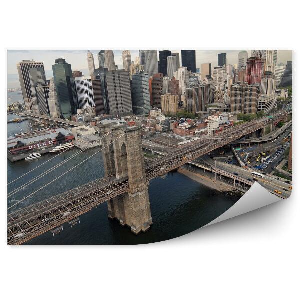 Papier peint Gratte-ciel Manhattan Pont de Brooklyn Arbres New York Transport routier