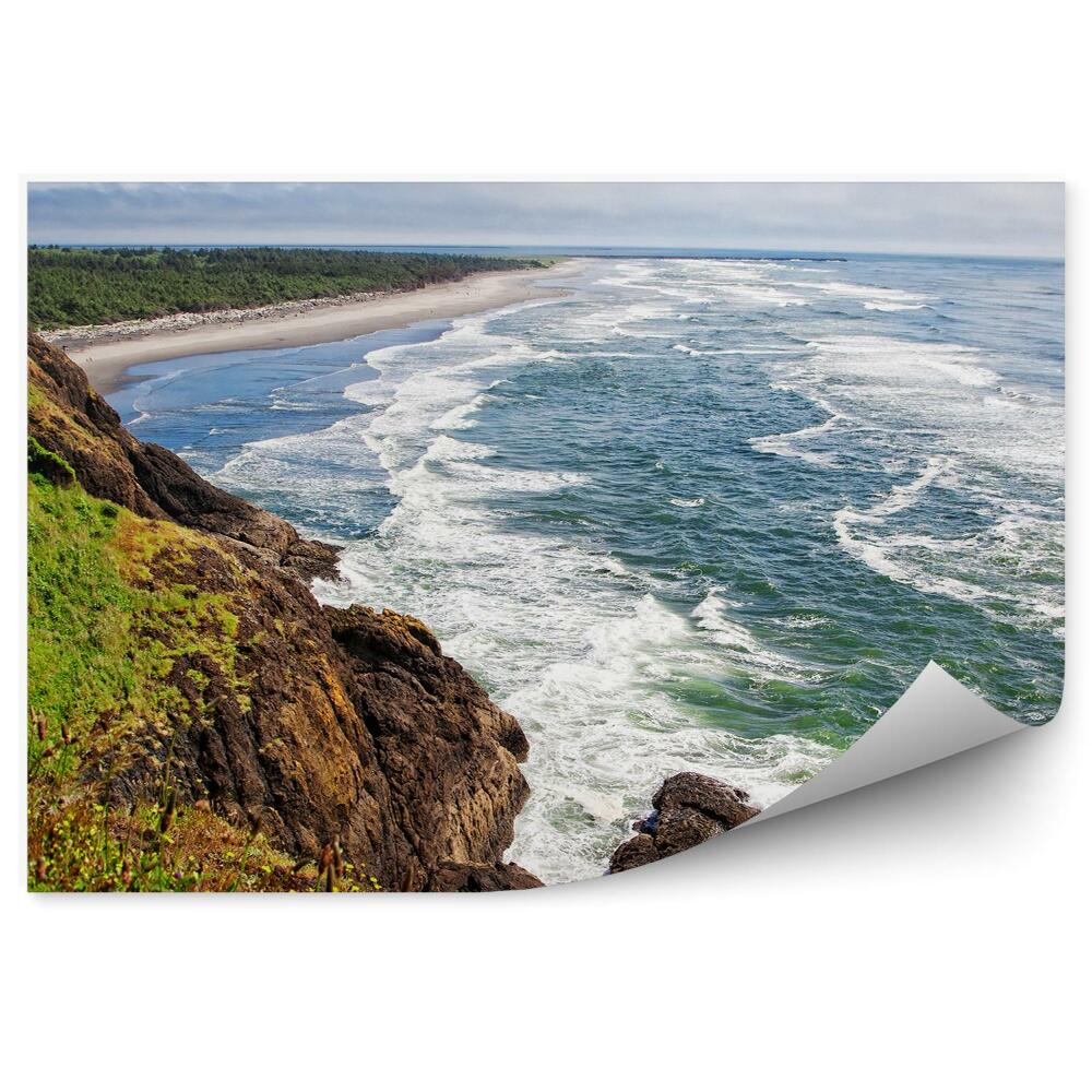 Papier peint Vagues sur une plage côtière verte