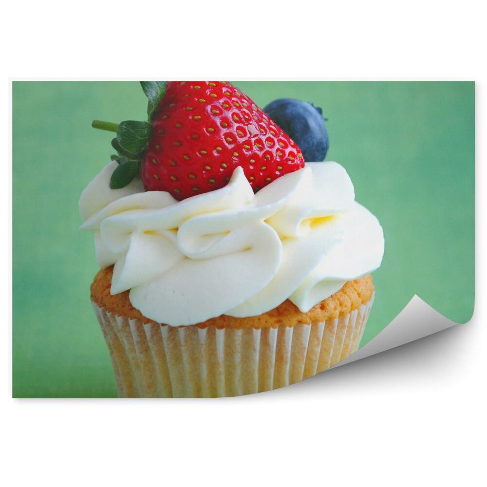 Papier peint panoramique Cupcake avec crème fouettée aux fruits fraise myrtille