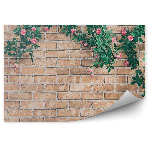 Papier peint Mur de briques et rosiers