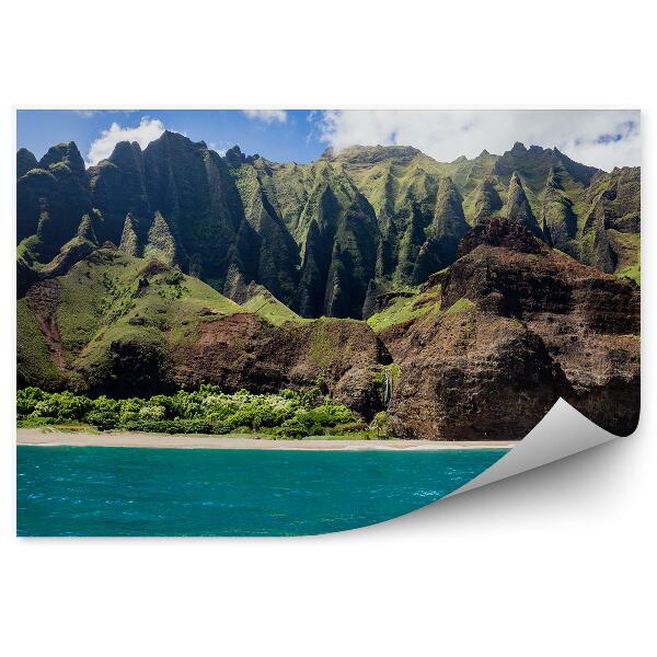 Papier peint Hawaii Falaises Ciel Nuages Montagne Océan