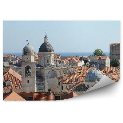 Papier peint vue d'oiseau ville horizon toits