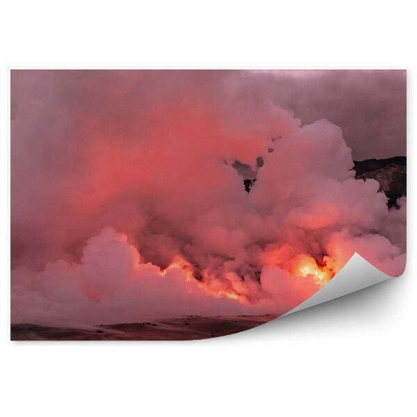 Papier peint Volcan Lave Océan Ciel Nuages Brouillard