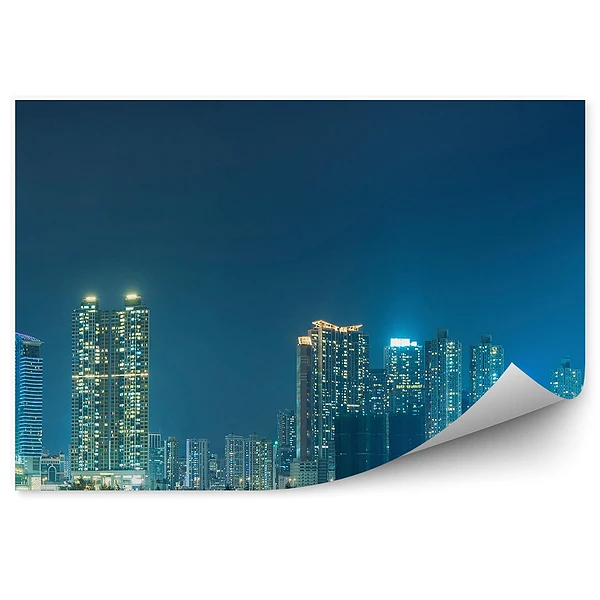 Papier peint Panorama Hong Kong Gratte-ciel de lumière Nuit Lune