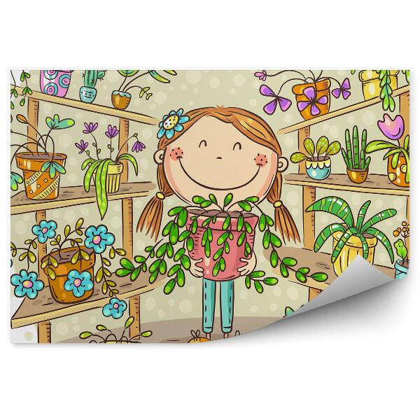 Tapisserie murale Petite fille plantes jardin nature