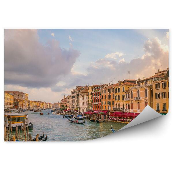 Papier peint Canal Grande Bâtiments Gondoles Ciel Nuages Port