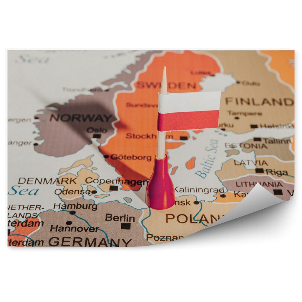 Papier peint Carte d'Europe drapeau polonais pion