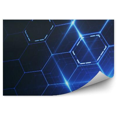 Papier peint Hexagones en perspective bleus