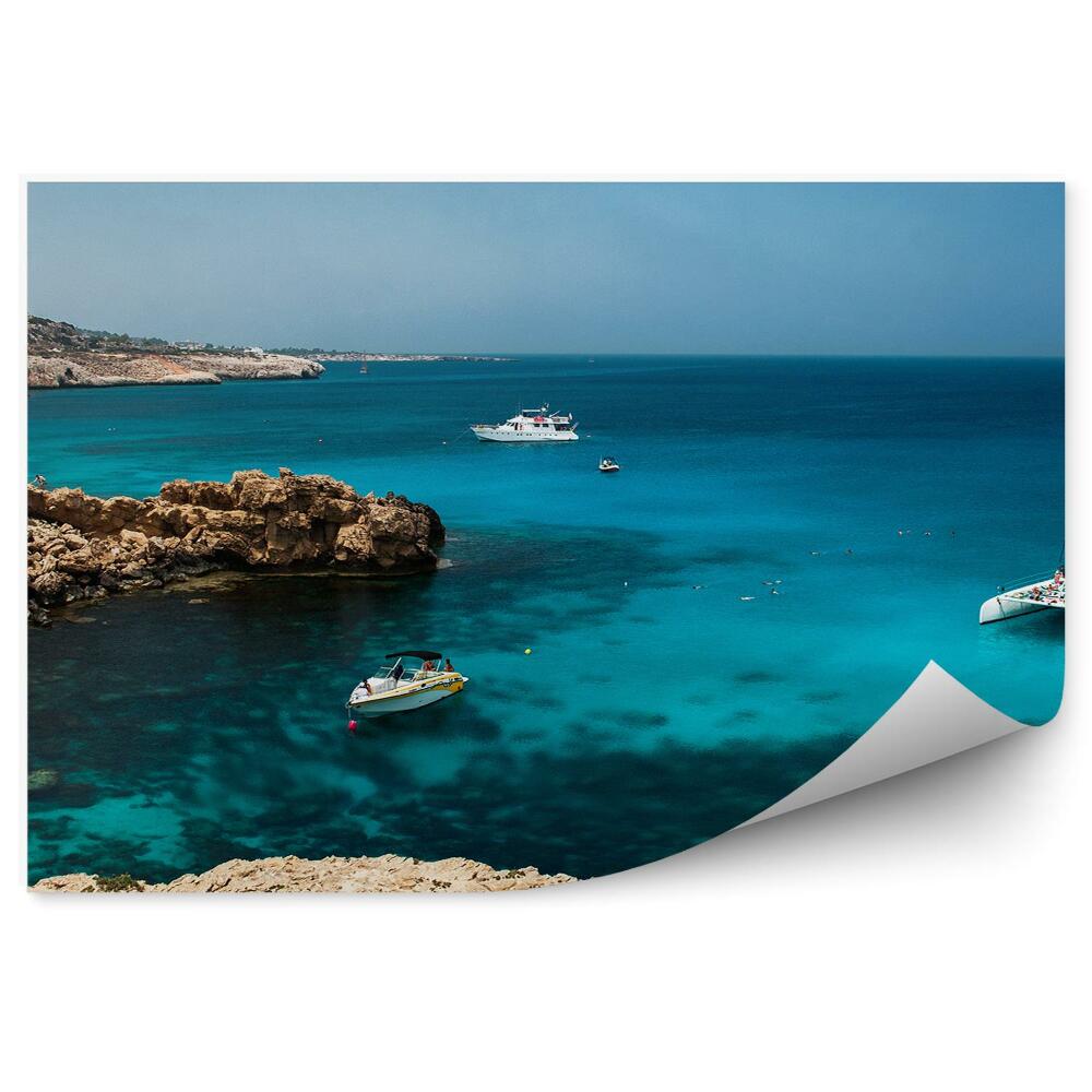 Papier peint Mer Méditerranée Yachts Rochers Mer Ciel