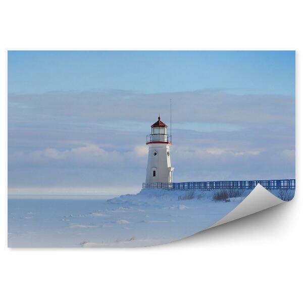 Papier peint Phare Ciel Nuages Hiver Neige Paysage