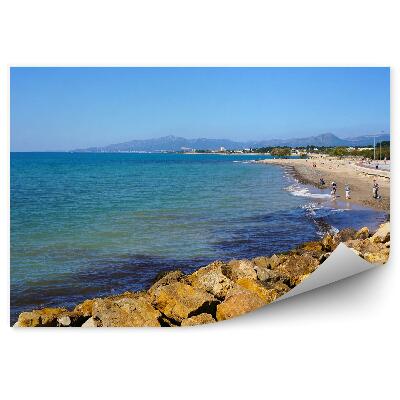 Papier peint Mer côte espagne plage eau collines