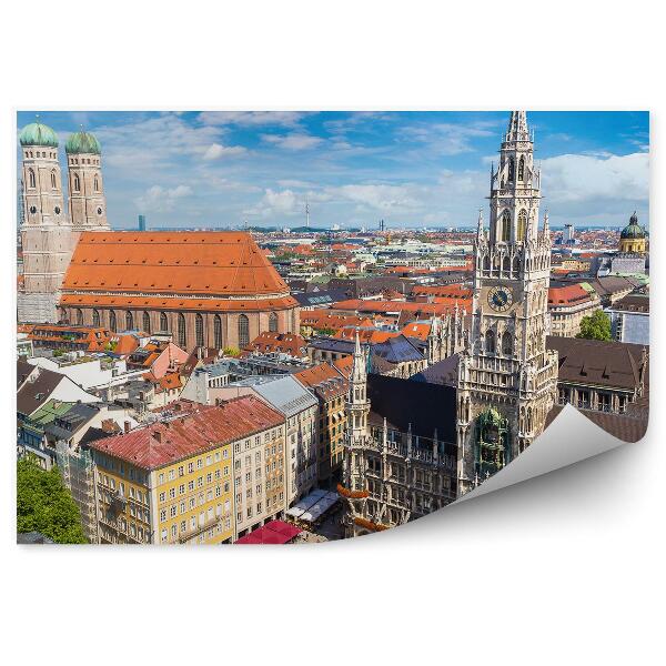 Papier peint Panorama Bâtiments Cathédrale Arbres Munich Allemagne Ciel Nuages