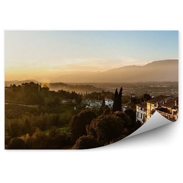 Papier peint Vieille Ville Italienne Asolo Herbe Nuages Coucher De Soleil