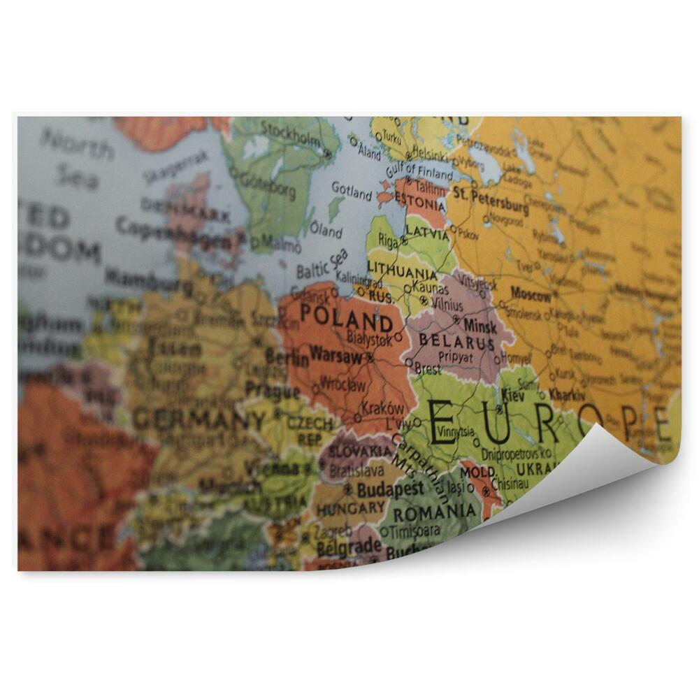 Papier peint Carte des capitales des pays d'Europe