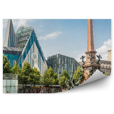 Papier peint Panorama De La Ville De Lipsko Bâtiments Fontaine Arbres Fleurs Vélo Ciel Nuages