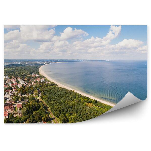 Papier peint Plage Bâtiments Nature Ciel Nuages Mer Baltique Gdansk Vue d'oiseau