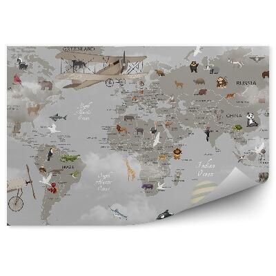 Tapisserie panoramique Ancienne carte du monde dessin gris pour enfants