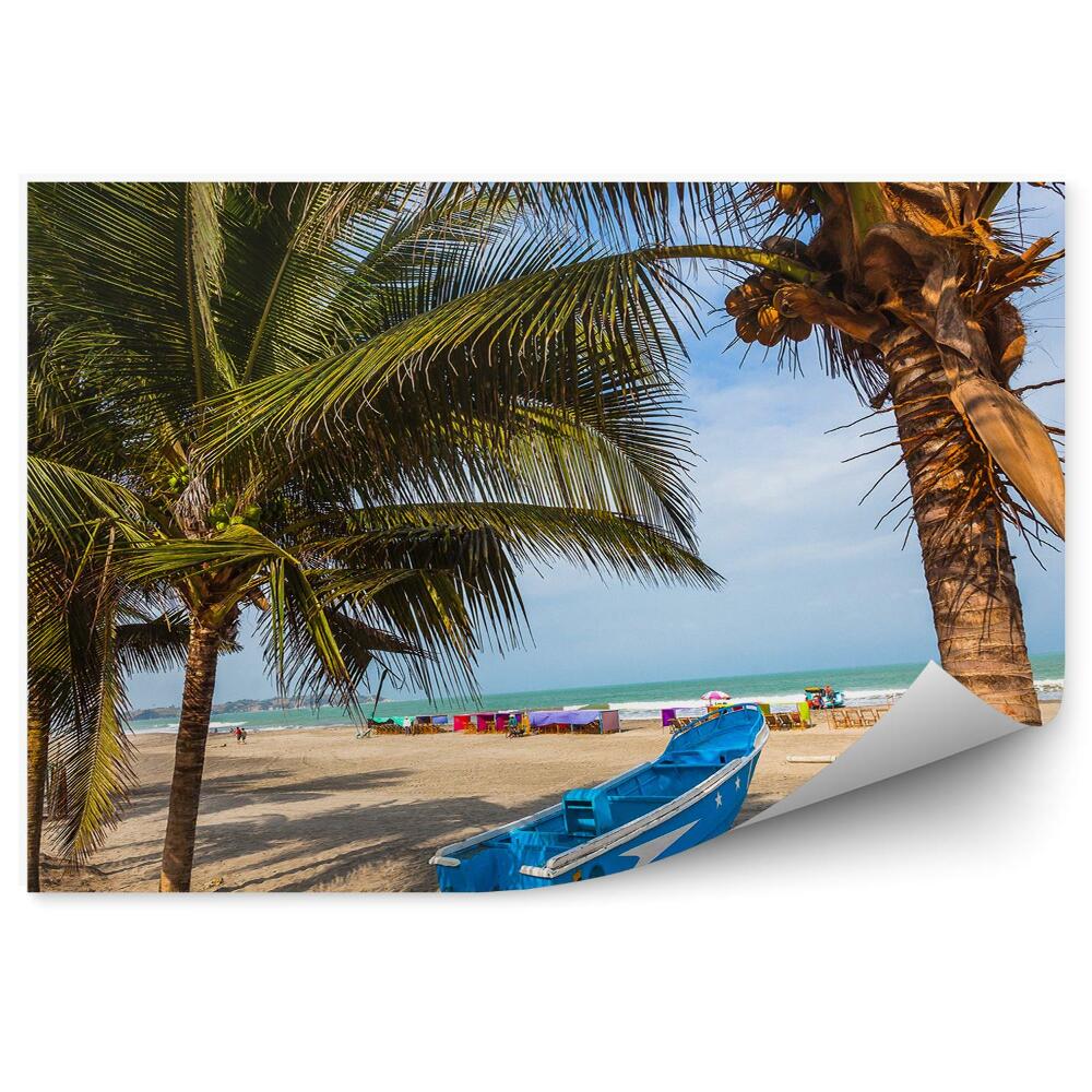 Papier peint Cocotiers Plage Bateau Touristes