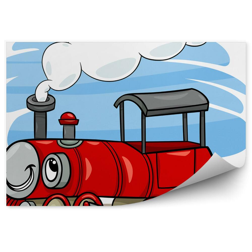 Tapisserie panoramique Graphique d'un enfant sur les rails d'un train rouge