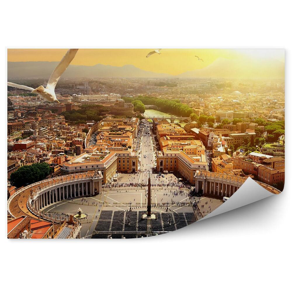 Papier peint Vatican City Panorama Buildings People Mountains Birds Sky Sunset Trees
