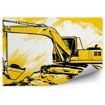 Tapisserie panoramique Illustration d'une pelleteuse de chantier sur fond jaune