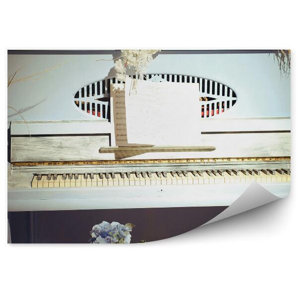 Papier peint Piano blanc Fleurs Bougies Notes