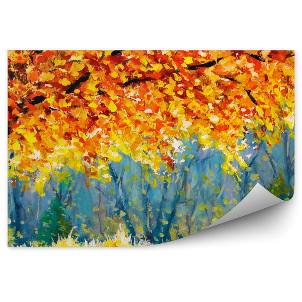 Papier peint Plantes d'automne peintes Arbre Feuilles orange