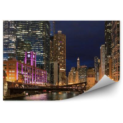 Papier peint Gratte-ciel Lumière Pont Nuit