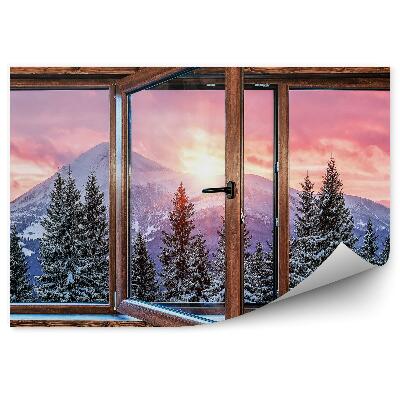Papier peint Paysage De Montagne Derrière La Fenêtre D'un Chalet
