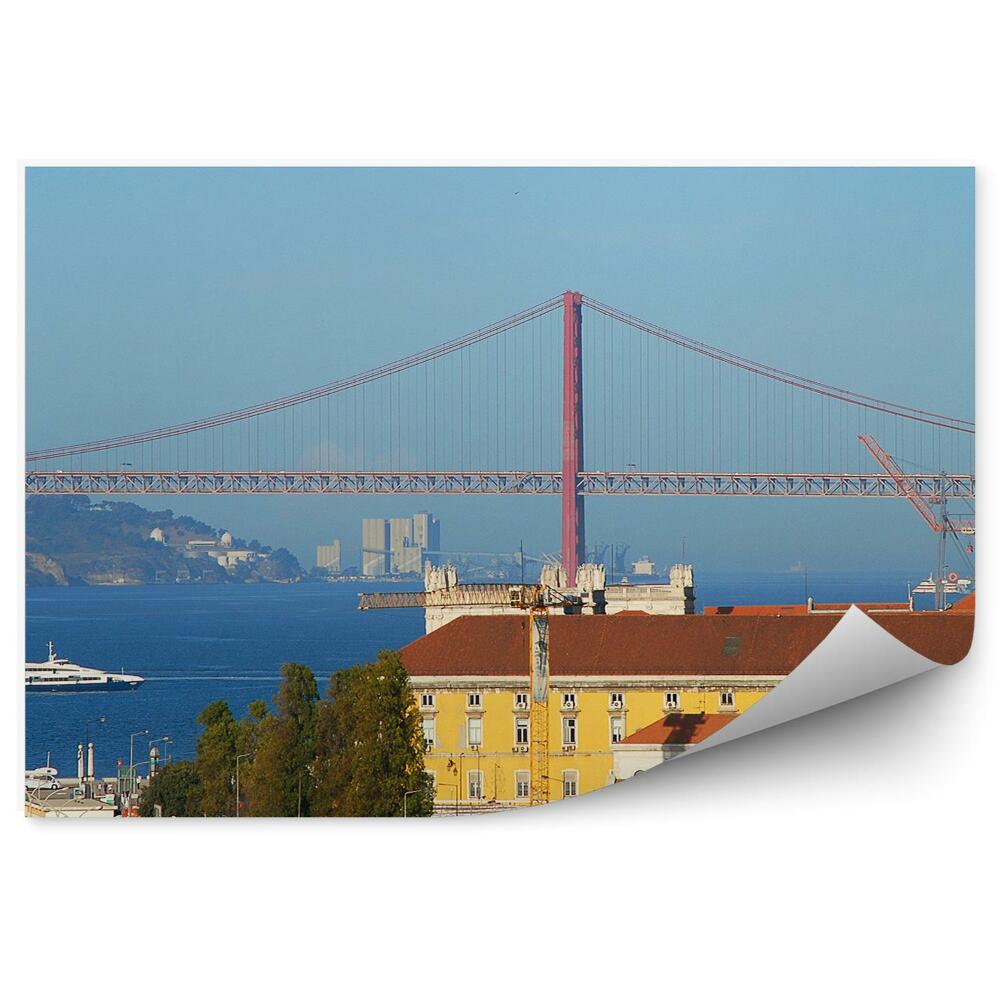 Papier peint Pont Bâtiments Arbres Voitures Yachts Ciel Lisbonne