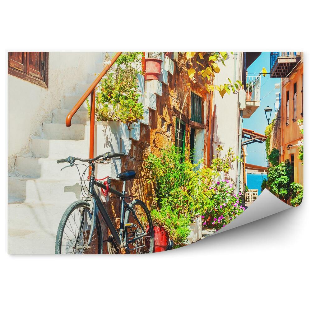 Papier peint Ruelle vélo escaliers bâtiments couleurs plantes