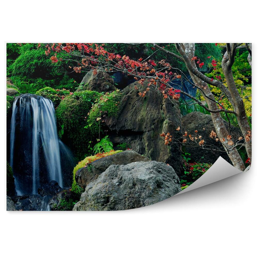 Papier peint Jardin japonais Cascade Roches Nature