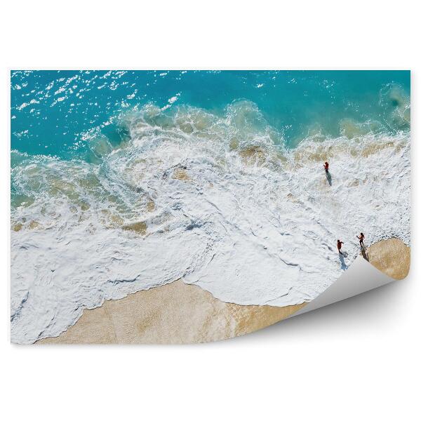 Papier peint Vue Aérienne Plage De Sable Tropicale Personnes Océan Vagues