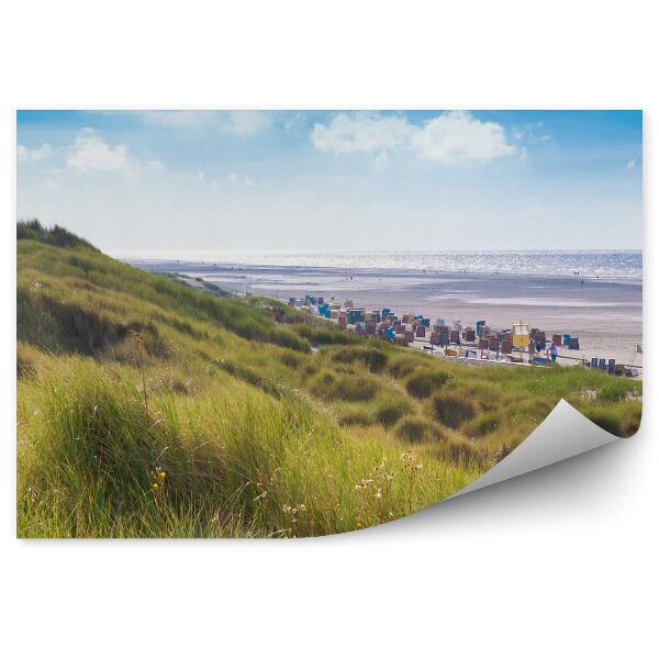 Papier peint Dunes Sable Herbe Verte Gens Océan Mer Ciel Nuages Allemagne