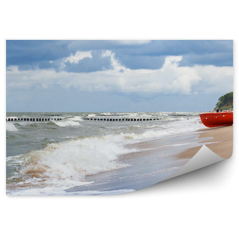 Papier peint Vagues de la mer Ciel nuageux Bateau de sable