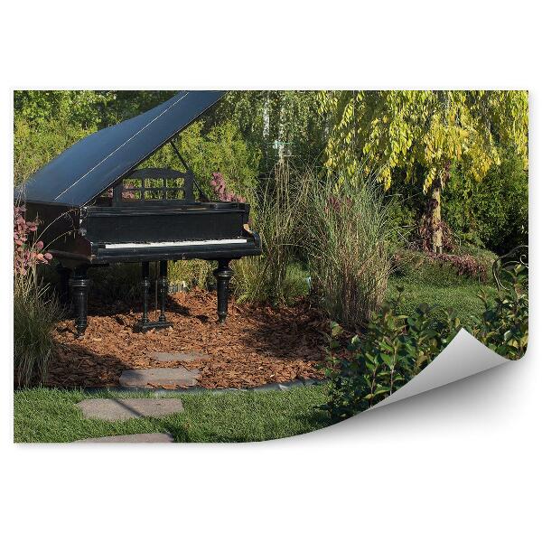 Papier peint Piano Noir Arbres Plantes Fleurs Herbe Ardoise Instrument