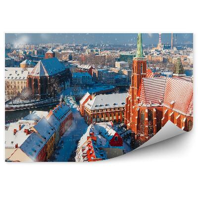Papier peint Vue d'oiseau Île de la Cathédrale Neige d'hiver