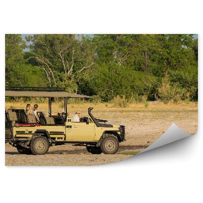 Papier peint Lions à un point d'eau Safari en véhicule tout-terrain