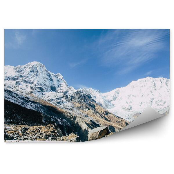 Papier peint Neige Au Pied Des Montagnes Himalayennes Ciel Bleu