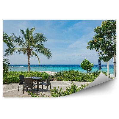 Papier peint Ligne d'horizon Mer Palmiers Terrasse