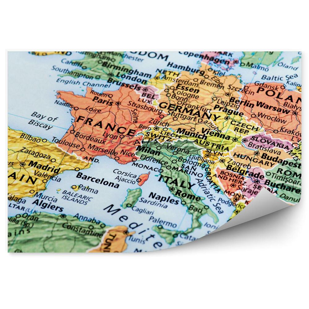 Papier peint Carte des capitales des pays d'Europe de l'Ouest
