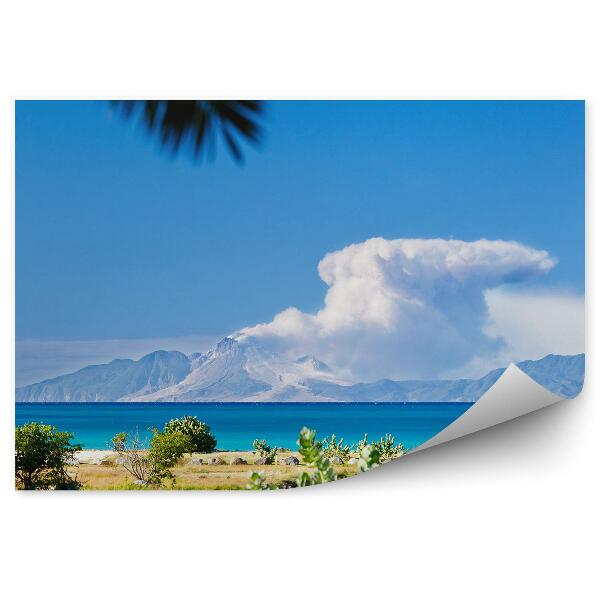 Papier peint Îles Montagnes Mer des Caraïbes Bleu Vert