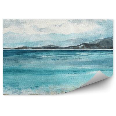 Papier peint Plage Rochers Océan Montagnes Ciel Nuages Peinture Image