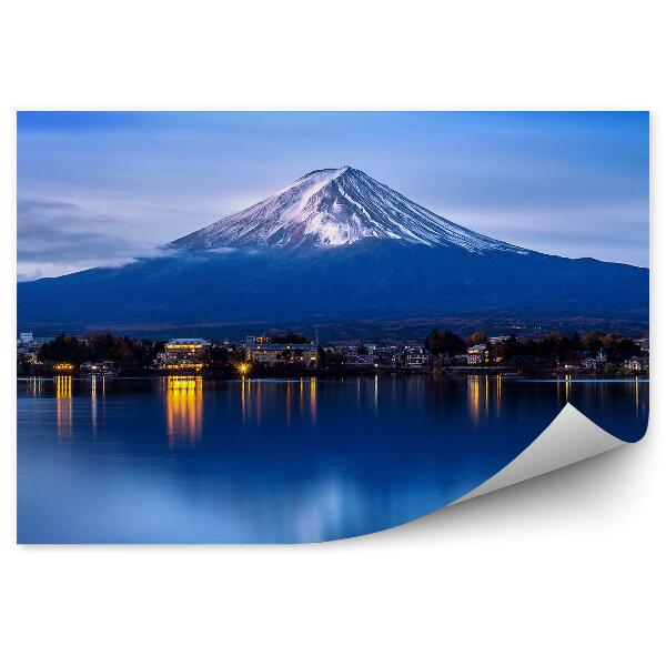 Papier peint Mont Fuji Coucher De Soleil Brouillard Lac Bâtiments Yokohama Nuit