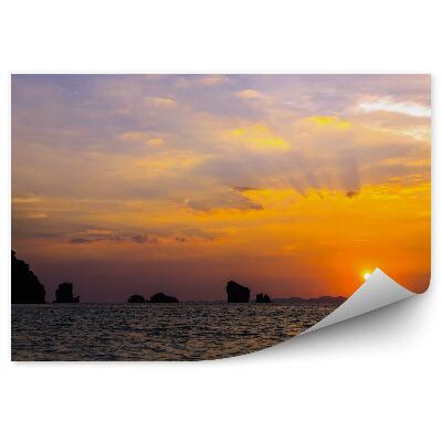 Papier peint Coucher De Soleil Rochers Océan Nuages